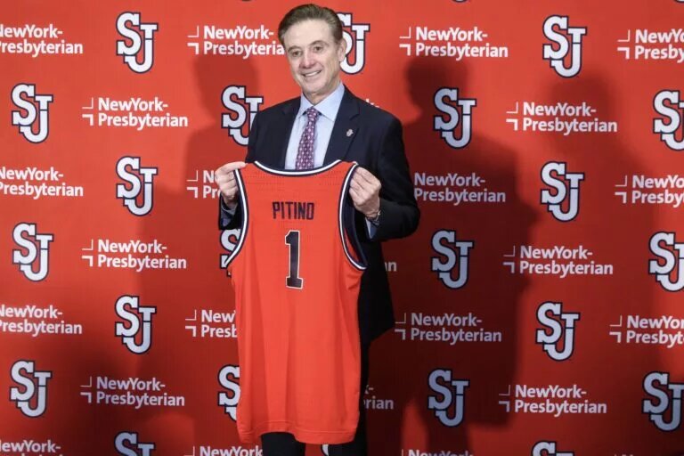 Mar 21, 2023; New York, NY, USA; Rick Pitino is introduced as new St. John’s head coach at Madison Square Garden. Mandatory Credit: Wendell Cruz-USA TODAY Sports