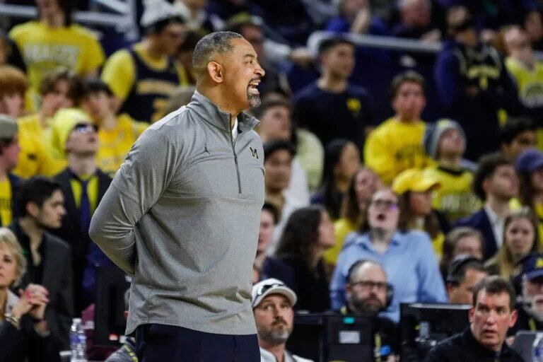 Michigan head coach Juwan Howard reacts to a play against Toledo during the second half of the first round of the NIT at Crisler Center in Ann Arbor on Tuesday, March 14, 2023.