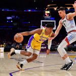 May 22, 2023; Los Angeles, California, USA; Los Angeles Lakers forward Rui Hachimura (28) drives to the basket against Denver Nuggets forward Michael Porter Jr. (1) during the third quarter in game four of the Western Conference Finals for the 2023 NBA playoffs at Crypto.com Arena. Mandatory Credit: Gary A. Vasquez-USA TODAY Sports