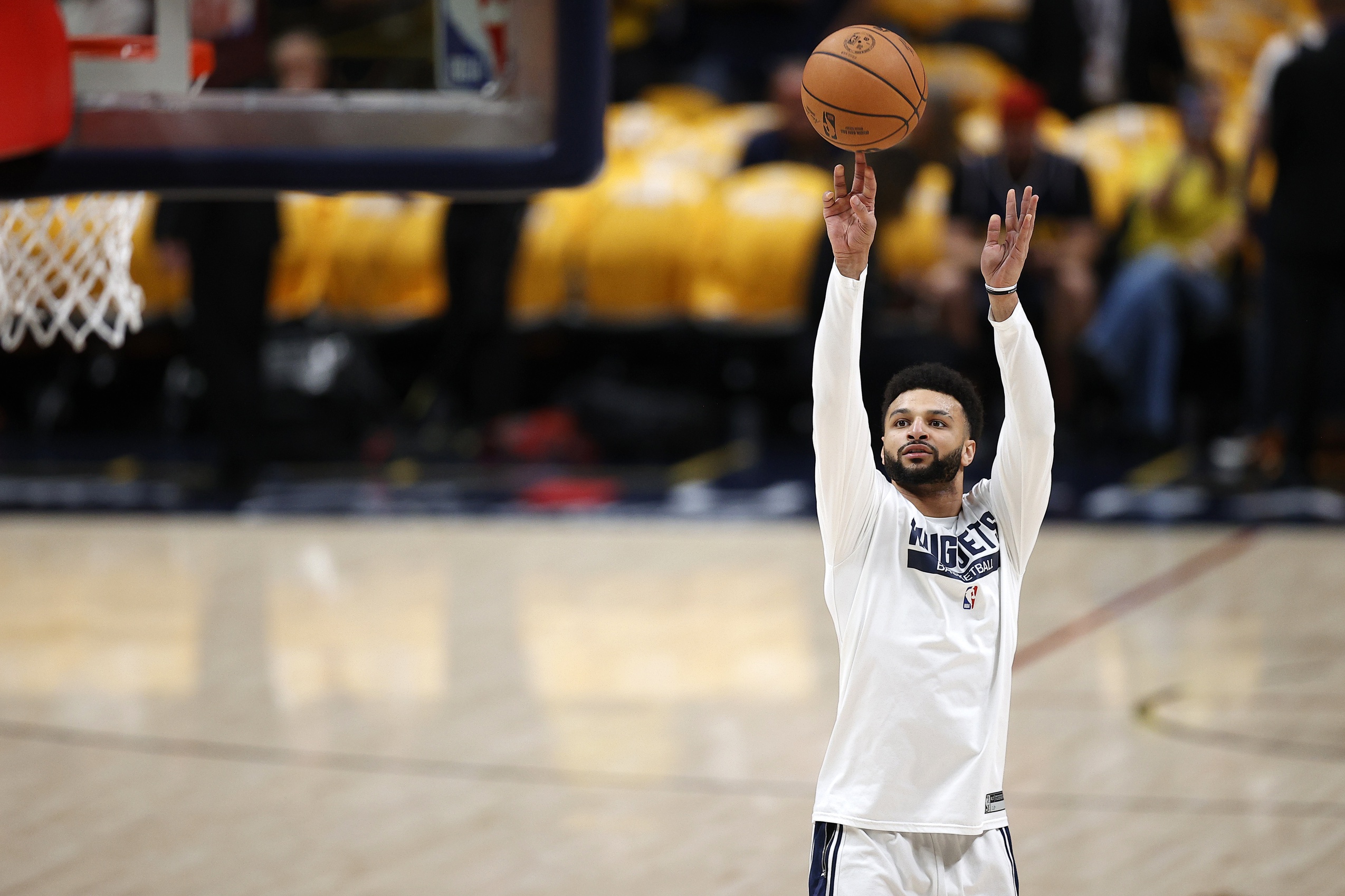 Jun 1, 2023; Denver, CO, USA; Denver Nuggets guard Jamal Murray (27) warms up before the game against the Miami Heat in game one of the 2023 NBA Finals at Ball Arena. Mandatory Credit: Isaiah J. Downing-USA TODAY Sports