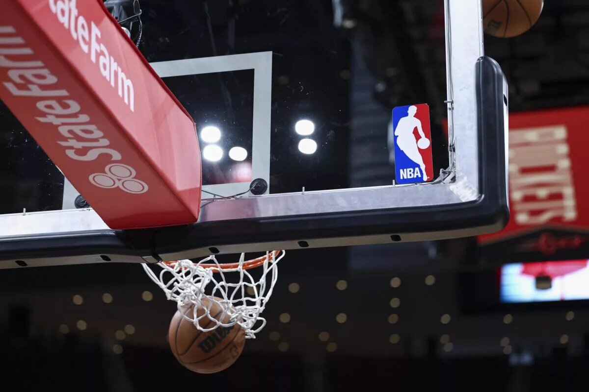 Fantasy Basketball Tips: Feb 3, 2023; Houston, Texas, USA; General view of the NBA logo on a backboard before the game between the Houston Rockets and the Toronto Raptors at Toyota Center. Mandatory Credit: Troy Taormina-USA TODAY Sports