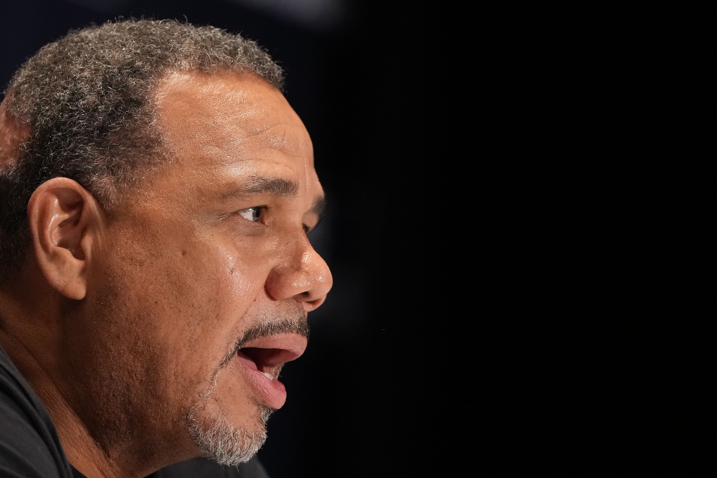 Mar 16, 2023; Greensboro, NC, USA; Former Providence Friars head coach and current Georgetown Hoyas Head Coach Ed Cooley during a press conference at Greensboro Coliseum last March. Mandatory Credit: Bob Donnan-USA TODAY Sports