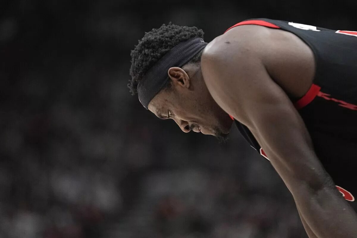Apr 12, 2023; Toronto, Ontario, CAN; Toronto Raptors forward Pascal Siakam (43) during the second half of a NBA Play-In game against the Chicago Bulls at Scotiabank Arena. Mandatory Credit: John E. Sokolowski-USA TODAY Sports