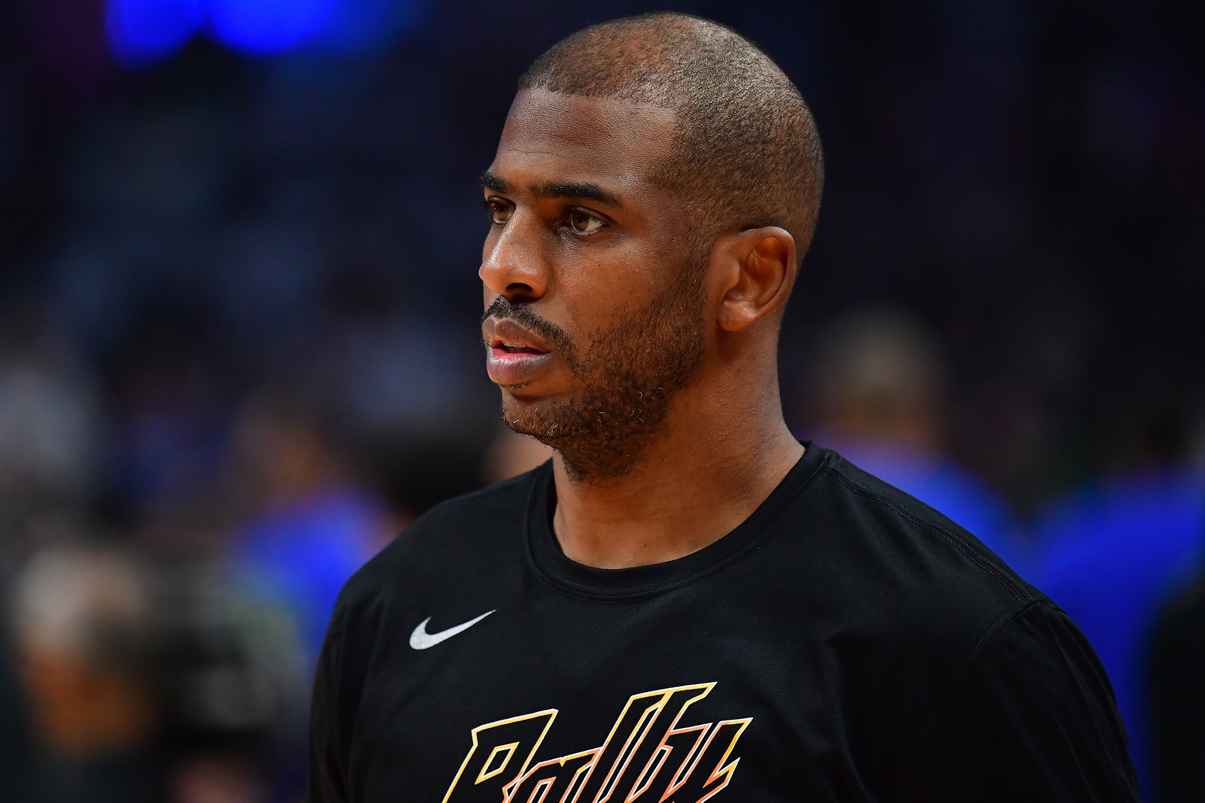 Apr 22, 2023; Los Angeles, California, USA; Phoenix Suns guard Chris Paul (3) before playing against the Los Angeles Clippers in game four of the 2023 NBA playoffs at Crypto.com Arena. Mandatory Credit: Gary A. Vasquez-USA TODAY Sports