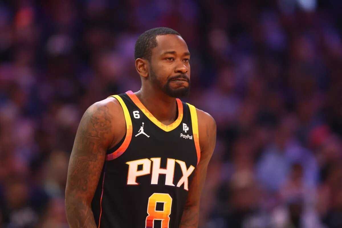 May 7, 2023; Phoenix, Arizona, USA; Phoenix Suns guard Terrence Ross (8) against the Denver Nuggets during game four of the 2023 NBA playoffs at Footprint Center. Mandatory Credit: Mark J. Rebilas-USA TODAY Sports