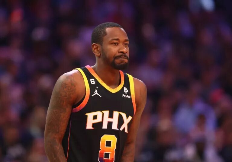 May 7, 2023; Phoenix, Arizona, USA; Phoenix Suns guard Terrence Ross (8) against the Denver Nuggets during game four of the 2023 NBA playoffs at Footprint Center. Mandatory Credit: Mark J. Rebilas-USA TODAY Sports