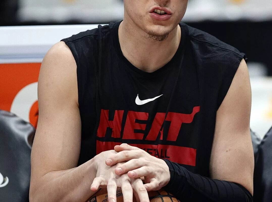 Jun 4, 2023; Denver, CO, USA; Miami Heat guard Tyler Herro (14) warms up before game two against the Denver Nuggets in the 2023 NBA Finals at Ball Arena. Mandatory Credit: Isaiah J. Downing-USA TODAY Sports
