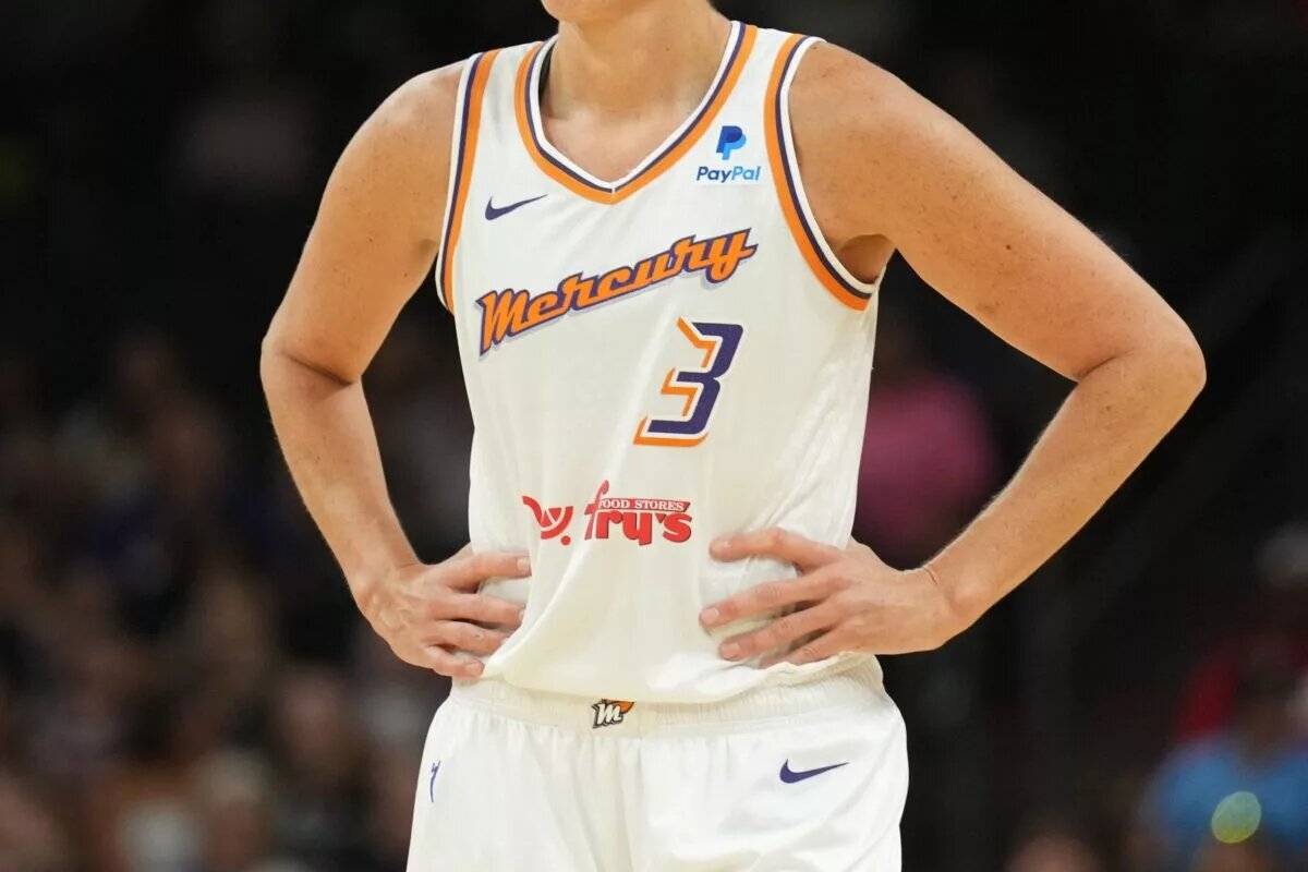 Aug 5, 2023; Phoenix, Arizona, USA; Phoenix Mercury guard Diana Taurasi (3) looks on against the Seattle Storm during the first half at Footprint Center. Mandatory Credit: Joe Camporeale-USA TODAY Sports