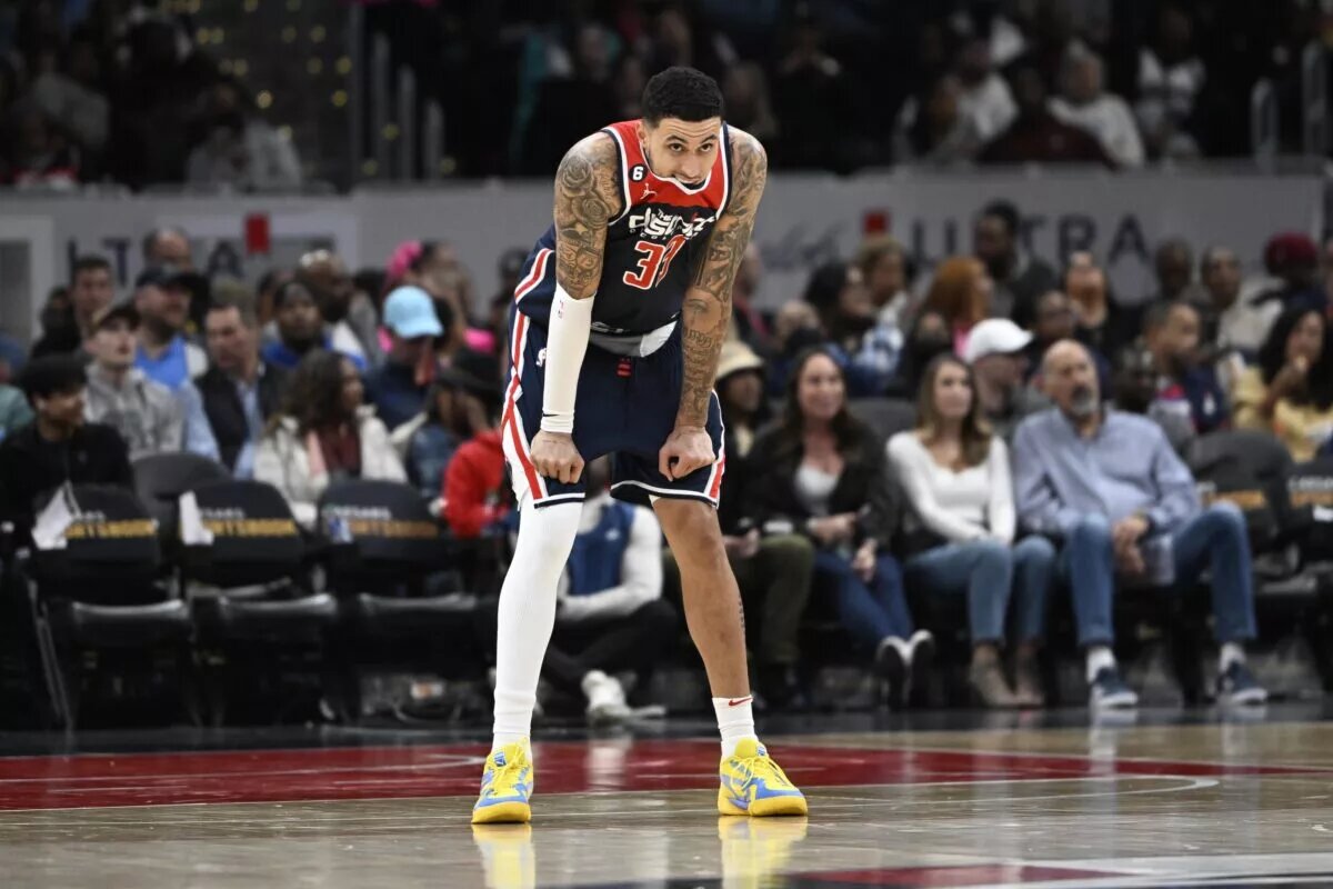 Boston: Mar 18, 2023; Washington, District of Columbia, USA; Washington Wizards forward Kyle Kuzma (33) looks on against the Sacramento Kings during the second half at Capital One Arena. Mandatory Credit: Brad Mills-USA TODAY Sports
