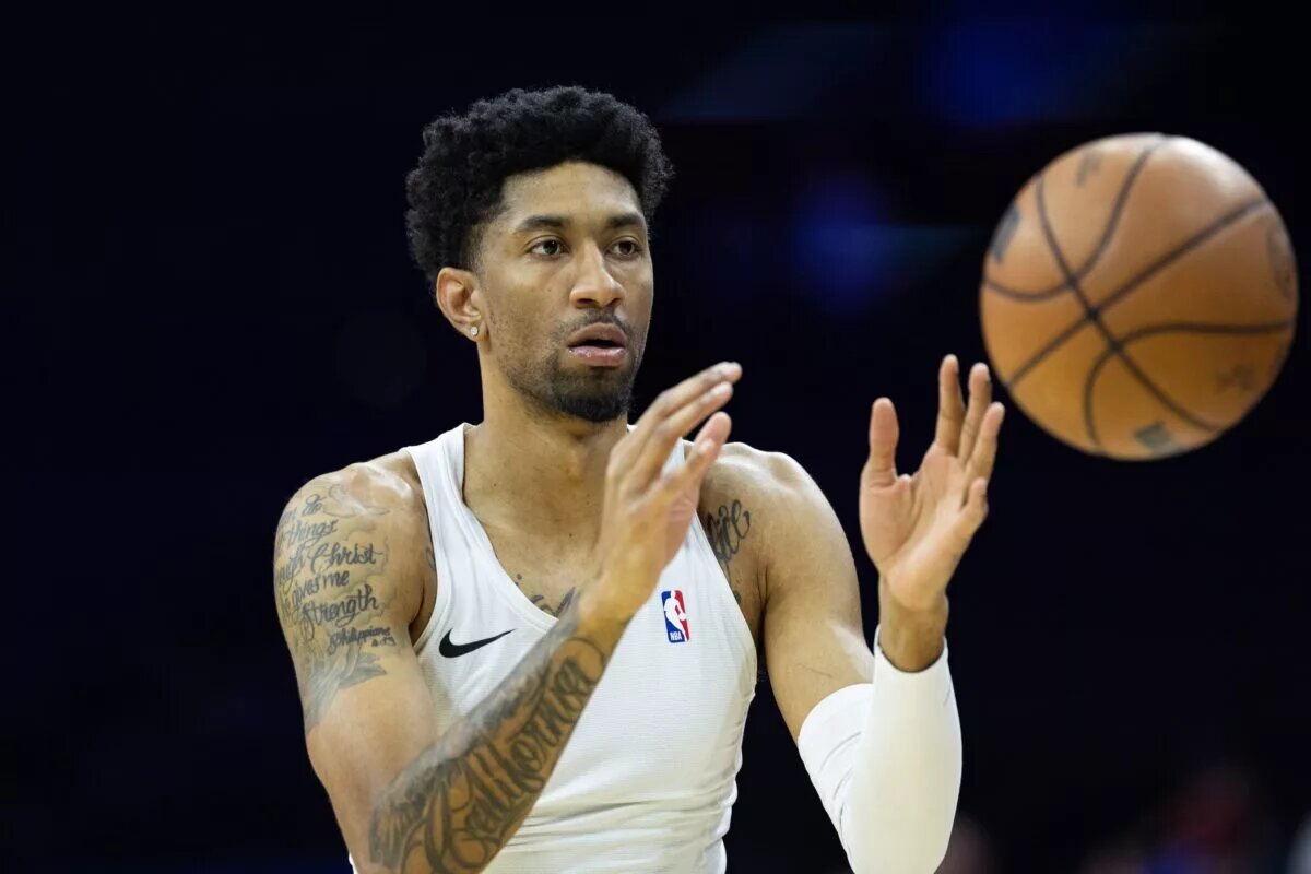 Mar 29, 2023; Philadelphia, Pennsylvania, USA; former Dallas Mavericks and new Los Ángeles Lakers forward Christian Wood before action against the Philadelphia 76ers at Wells Fargo Center. Mandatory Credit: Bill Streicher-USA TODAY Sports