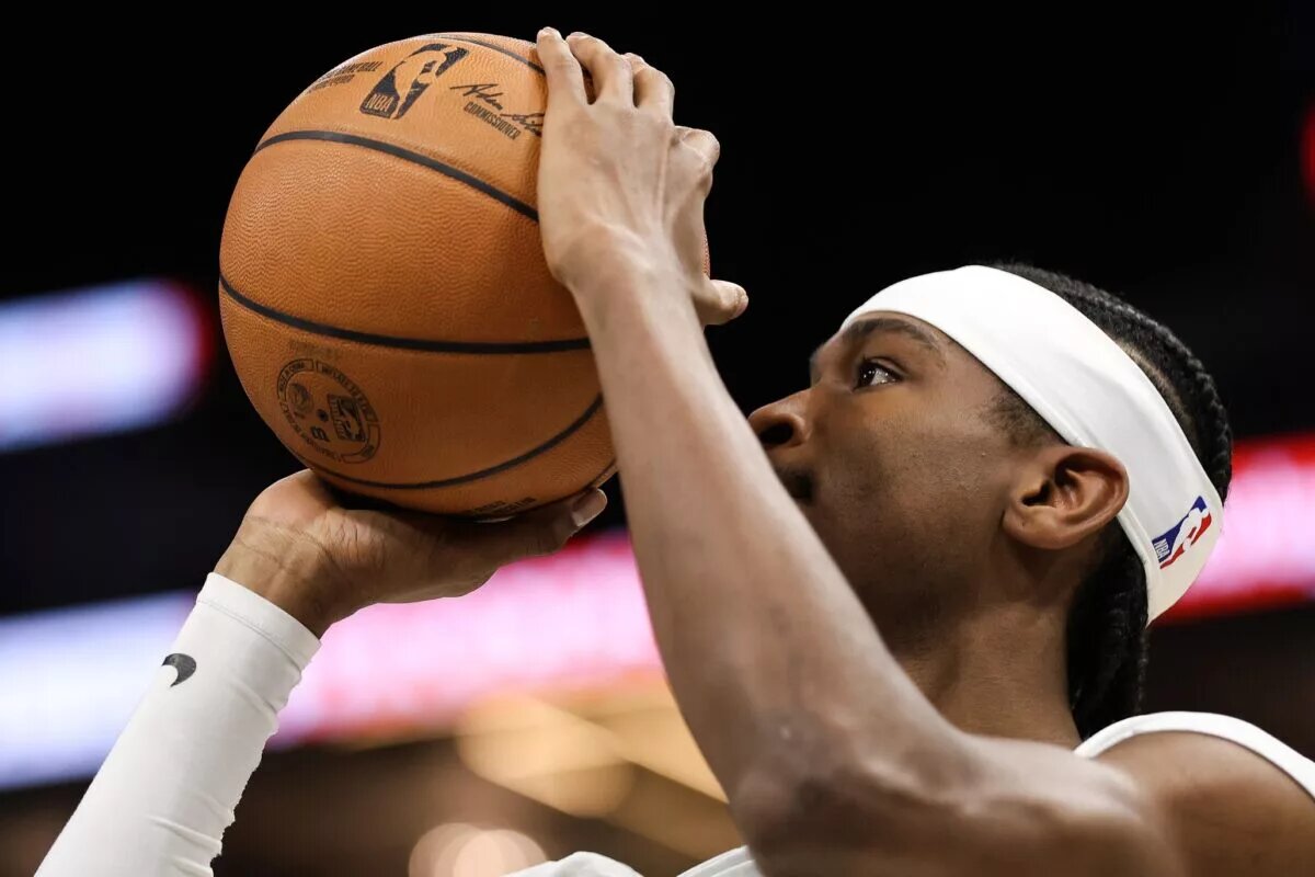 Apr 14, 2023; Minneapolis, Minnesota, USA; Oklahoma City Thunder guard Shai Gilgeous-Alexander (2) warms up before the game against the Minnesota Timberwolves at Target Center. Mandatory Credit: Matt Krohn-USA TODAY Sports