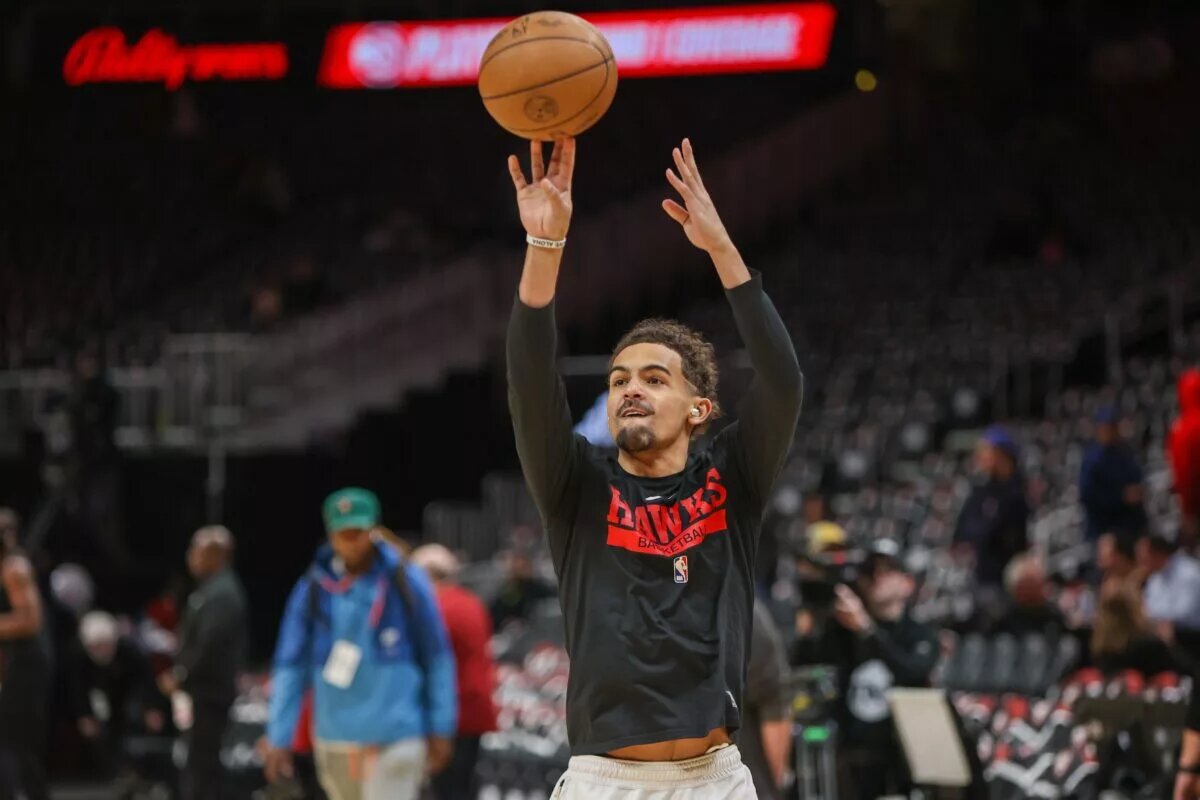 Apr 27, 2023; Atlanta, Georgia, USA; Atlanta Hawks guard Trae Young (11) warms up before game six of the 2023 NBA playoffs against the Boston Celtics at State Farm Arena. Mandatory Credit: Brett Davis-USA TODAY Sports
