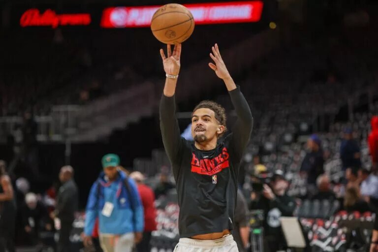 Apr 27, 2023; Atlanta, Georgia, USA; Atlanta Hawks guard Trae Young (11) warms up before game six of the 2023 NBA playoffs against the Boston Celtics at State Farm Arena. Mandatory Credit: Brett Davis-USA TODAY Sports