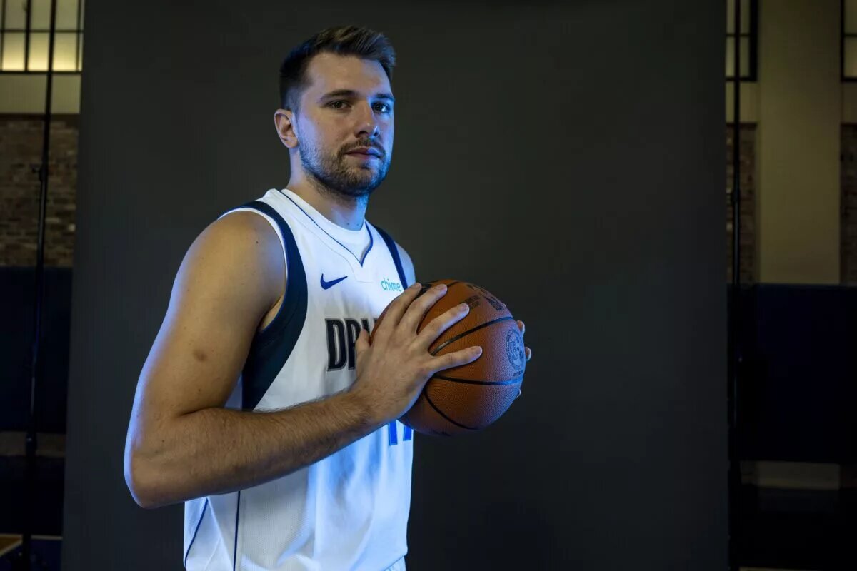 Sep 29, 2023; Dallas, TX, USA; Dallas Mavericks guard Luka Doncic (77) poses for a photo during the Mavs Media Day at the American Airlines Center. Mandatory Credit: Jerome Miron-USA TODAY Sports. Luka and the Mavs are projected to be one of the better teams in the Southwest Division.