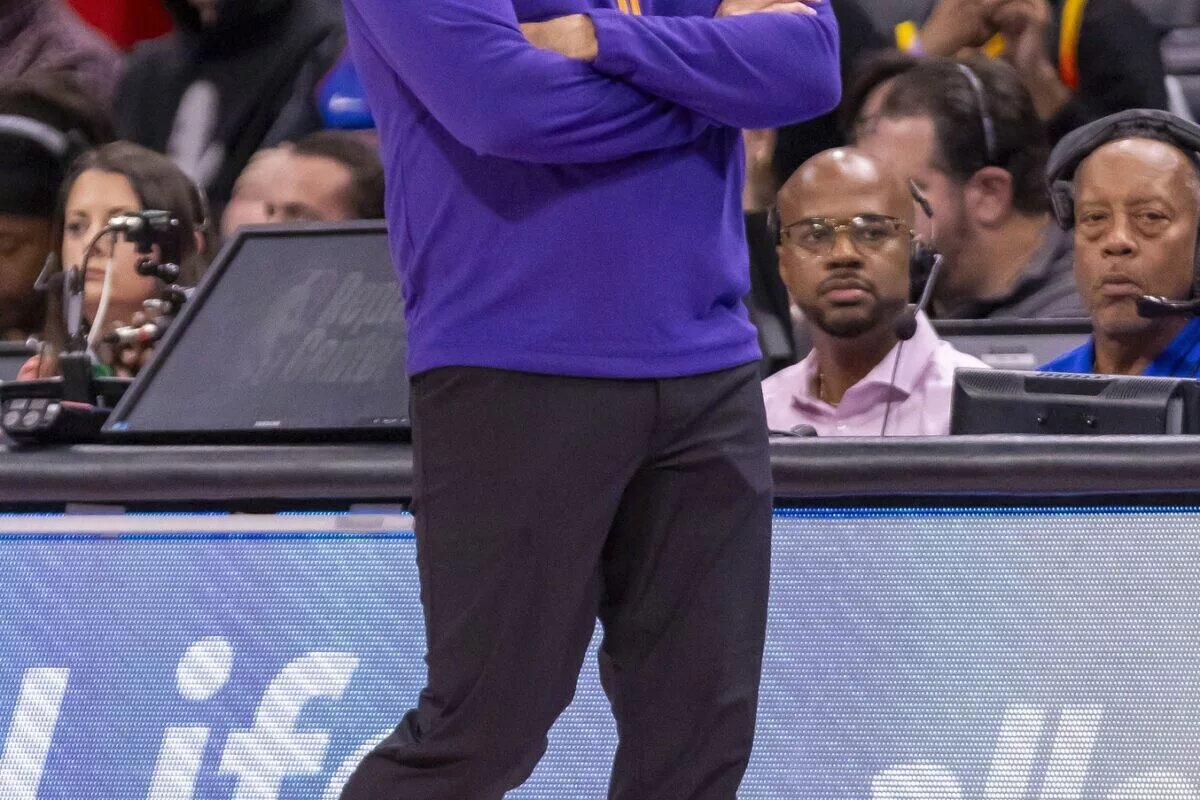 Oct 8, 2023; Detroit, Michigan, USA; Phoenix Suns Head coach Frank Vogel watches the play from the sidelines against the Detroit Pistons during the first half of a pre-season game at Little Caesars Arena. Mandatory Credit: David Reginek-USA TODAY Sports