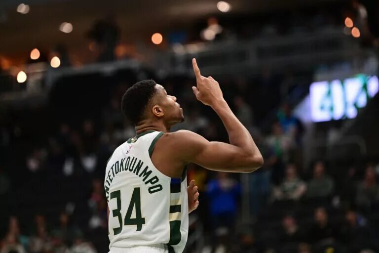Oct 20, 2023; Milwaukee, Wisconsin, USA; Milwaukee Bucks forward Giannis Antetokounmpo (34) gets ready to play the Memphis Grizzlies at Fiserv Forum. Mandatory Credit: Benny Sieu-USA TODAY Sports