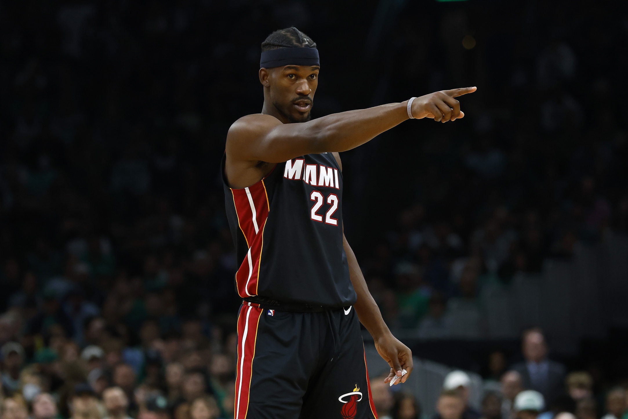 Oct 27, 2023; Boston, Massachusetts, USA; Miami Heat forward Jimmy Butler (22) during the second half against the Boston Celtics at TD Garden. Mandatory Credit: Winslow Townson-USA TODAY Sports