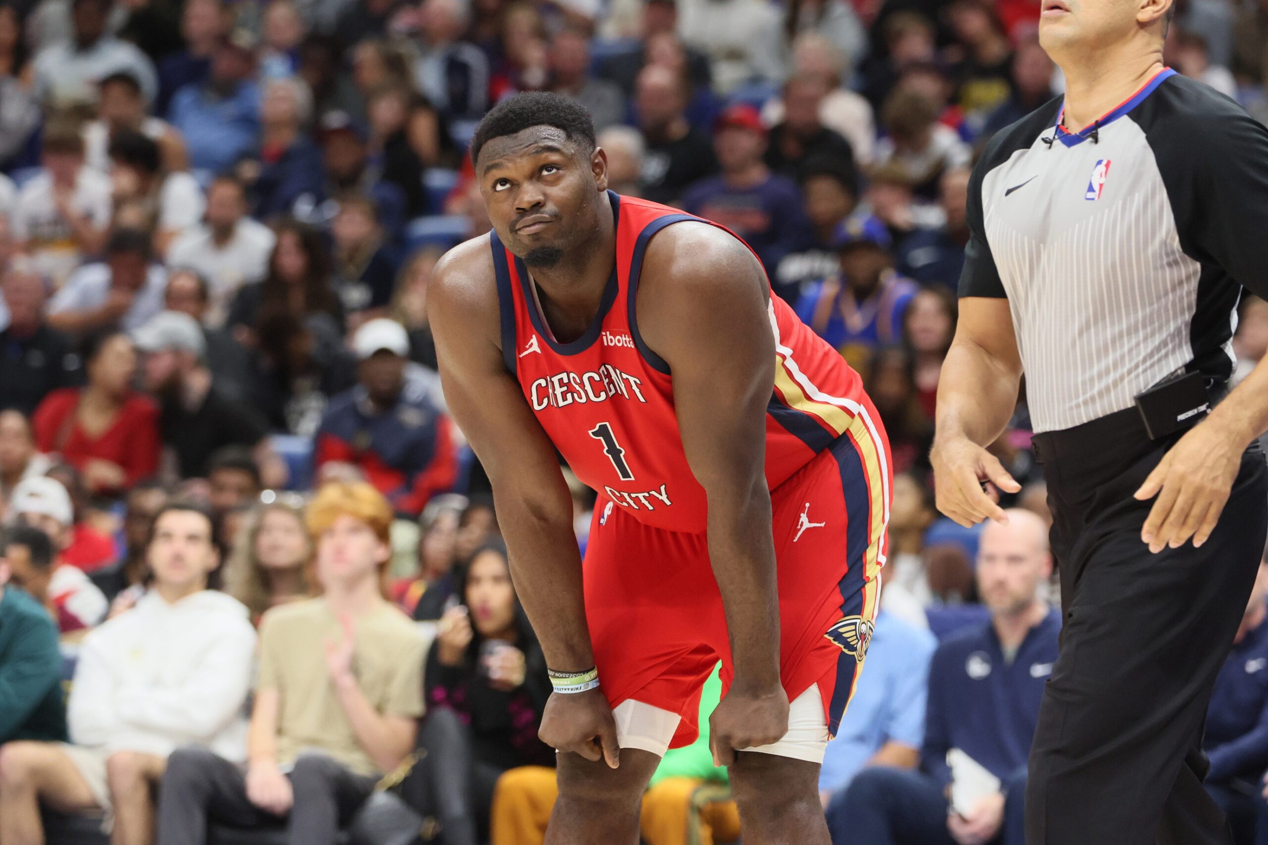Oct 30, 2023; New Orleans, Louisiana, USA; New Orleans Pelicans forward Zion Williamson (1) in the third quarter at Smoothie King Center.