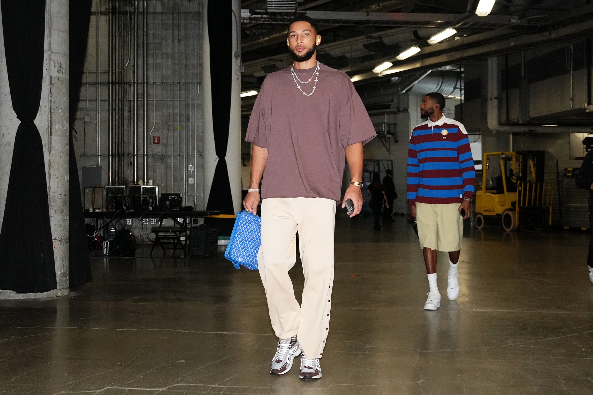 Brooklyn Nets guard Ben Simmons arrives prior to the game against the Miami Heat at Kaseya Center.
