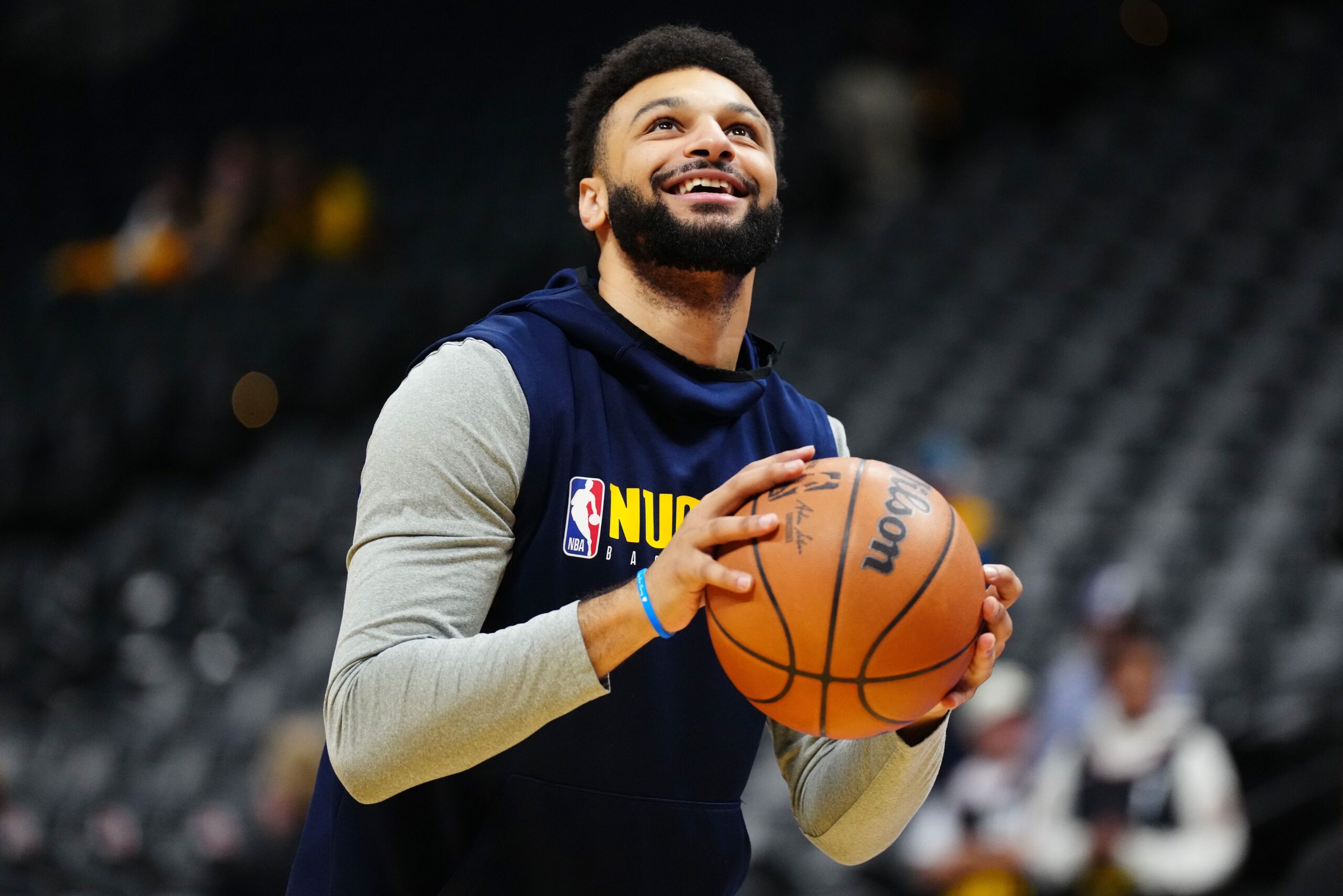 Denver Nuggets guard Jamal Murray (27) warms up before the game against the LA Clippers at Ball Arena.