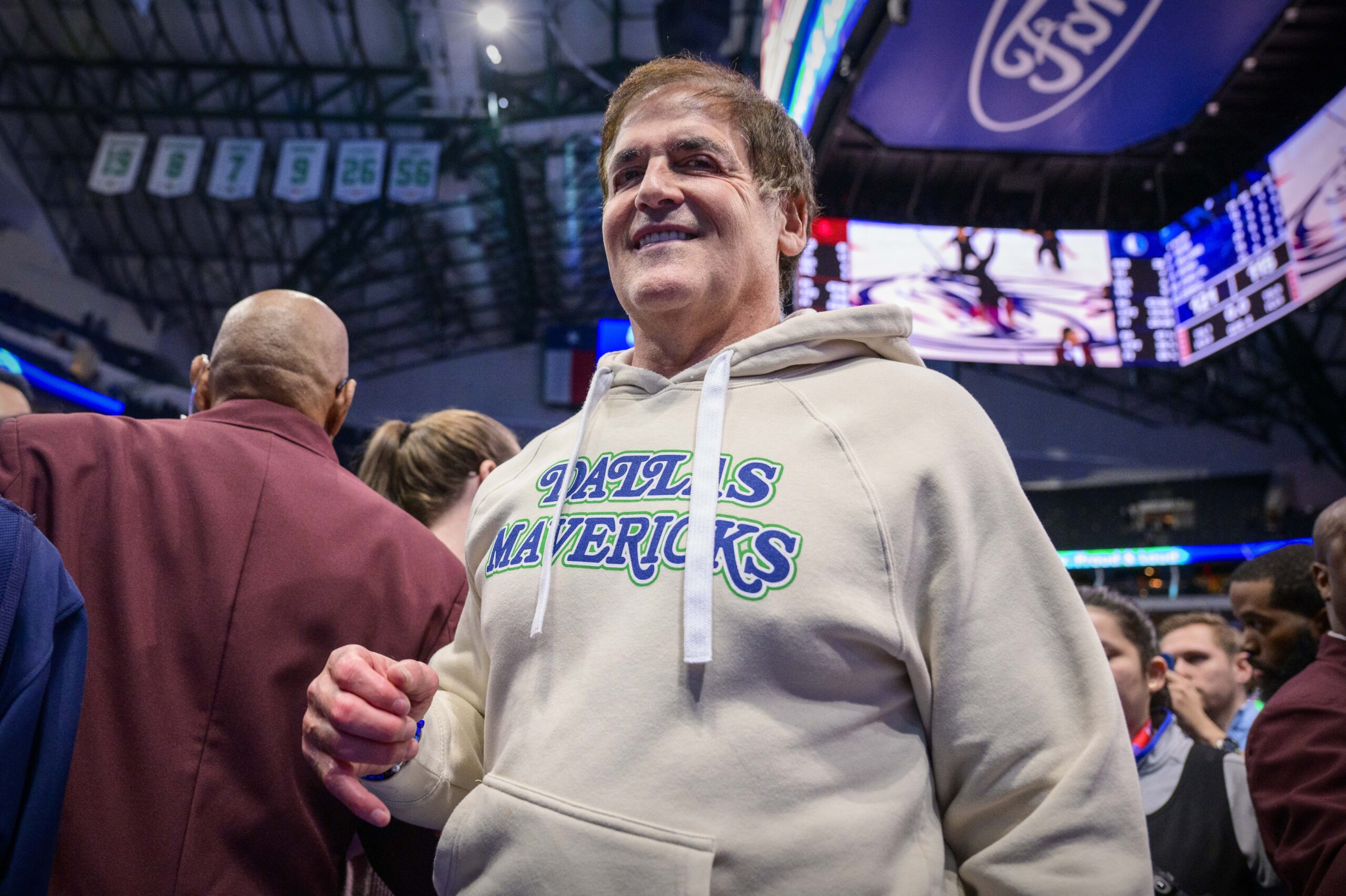 Dallas Mavericks owner Mark Cuban walks off the court after the Mavericks victory over the Houston Rockets at the American Airlines Center.