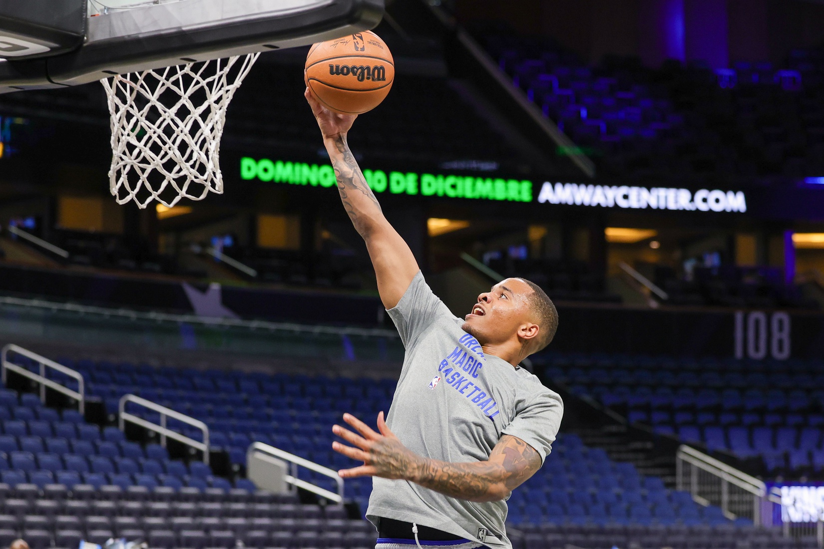 Dec 8, 2023; Orlando, Florida, USA; Orlando Magic guard Markelle Fultz (20) warms up before the game against the Detroit Pistons at Amway Center. Mandatory Credit: Mike Watters-USA TODAY Sports