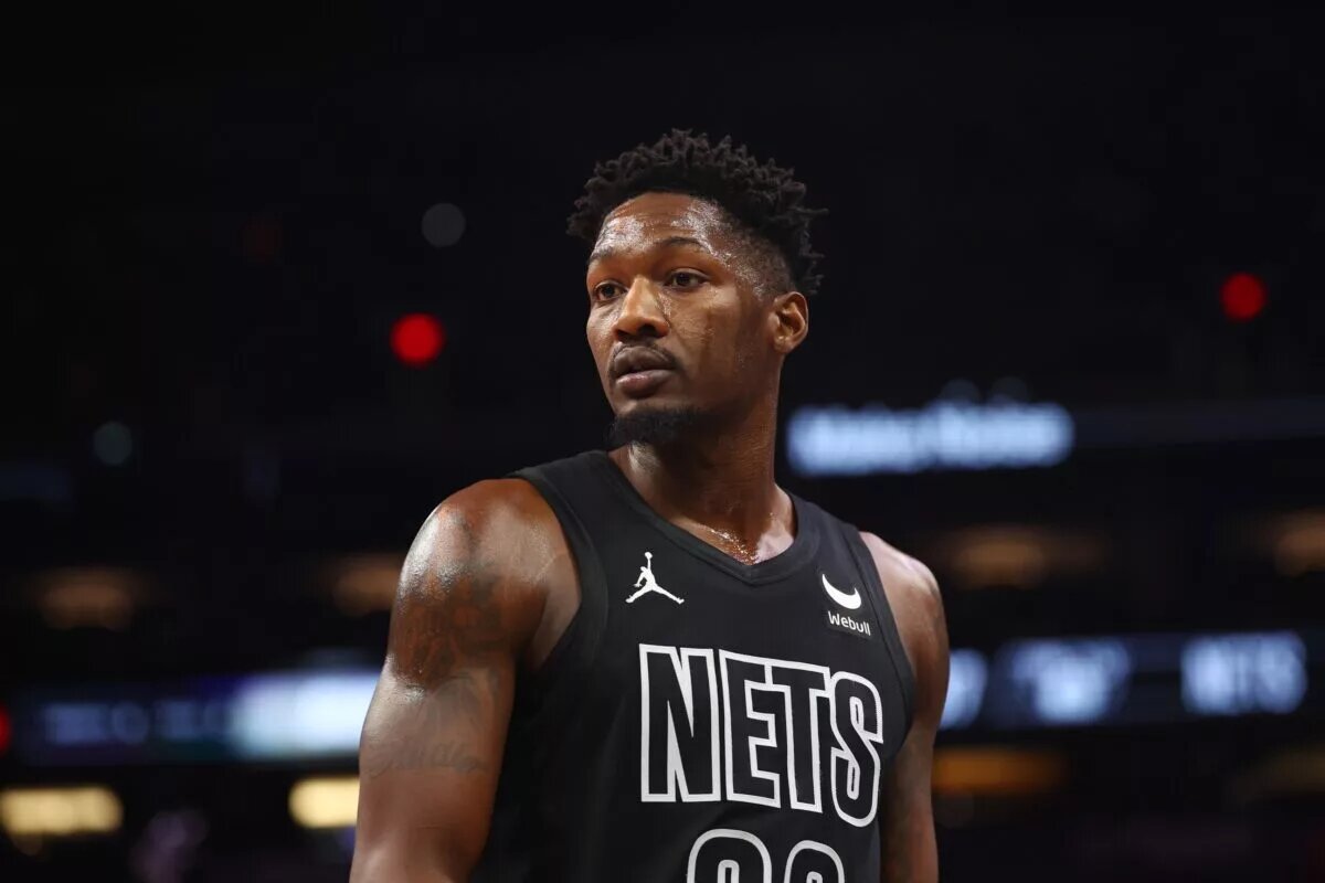 Dec 13, 2023; Phoenix, Arizona, USA; Brooklyn Nets forward Dorian Finney-Smith (28) against the Phoenix Suns at Footprint Center. Mandatory Credit: Mark J. Rebilas-USA TODAY Sports