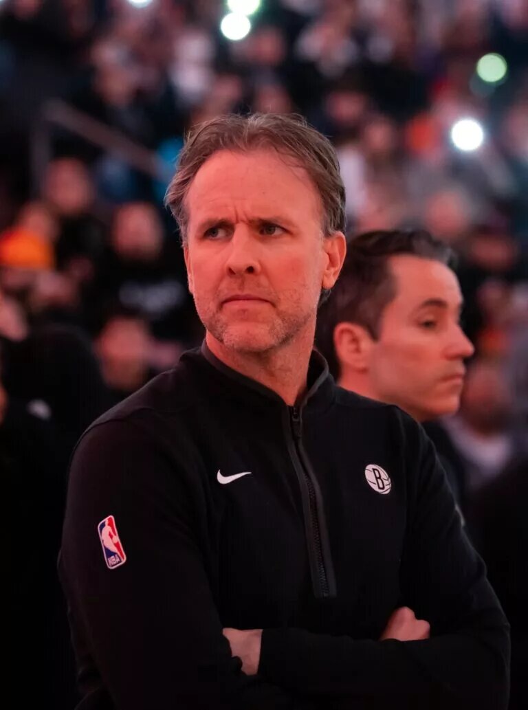 Brooklyn Nets assistant coach Brian Keefe against the Phoenix Suns at Footprint Center.
