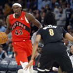 Toronto Raptors forward Pascal Siakam (43) dribbles as Memphis Grizzlies forward Ziaire Williams (8) defends during the second half at FedExForum.