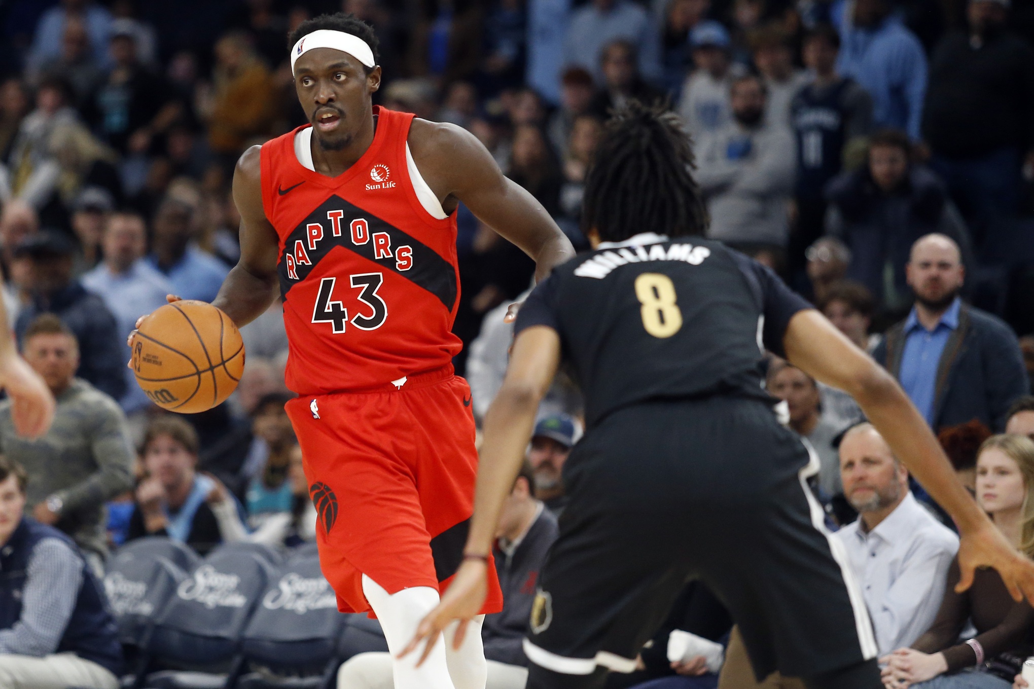 Toronto Raptors forward Pascal Siakam (43) dribbles as Memphis Grizzlies forward Ziaire Williams (8) defends during the second half at FedExForum.