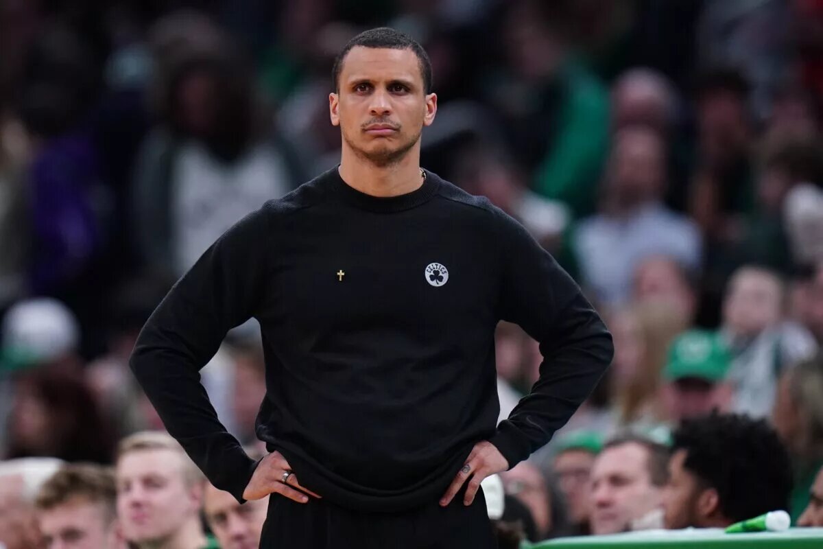 Boston Celtics head coach Joe Mazzulla watches from the sideline as they take on the Utah Jazz at TD Garden.