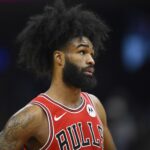 Chicago Bulls guard Coby White (0) stands on the court in the second quarter against the Cleveland Cavaliers at Rocket Mortgage FieldHouse.