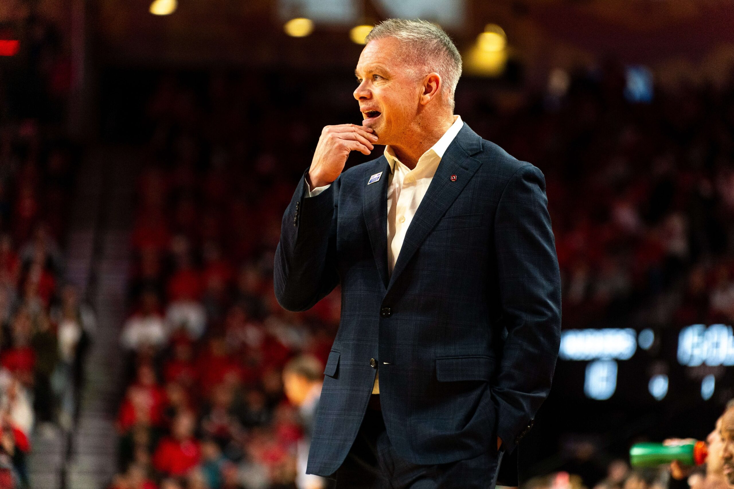 Jan 23, 2024; Lincoln, Nebraska, USA; Ohio State Buckeyes head coach Chris Holtmann against the Nebraska Cornhuskers during the first half at Pinnacle Bank Arena. Mandatory Credit: Dylan Widger-USA TODAY Sports