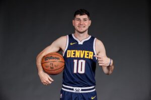 Oct 2, 2023; Denver, CO, USA; Denver Nuggets player Andrew Funk (10) poses for a portrait during media day at Ball Arena. Mandatory Credit: Isaiah J. Downing-USA TODAY Sports