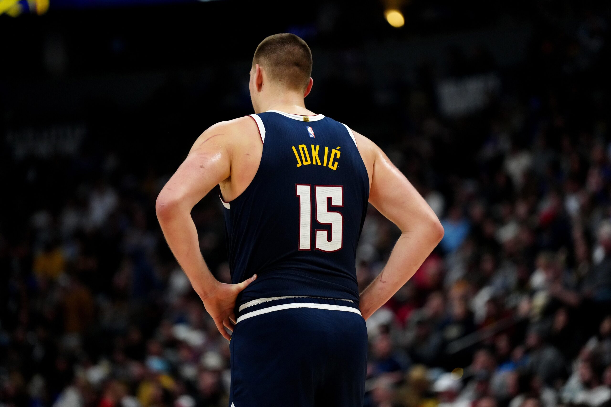 General view of Denver Nuggets center Nikola Jokic (15) during the game against the Washington Wizards at Ball Arena.