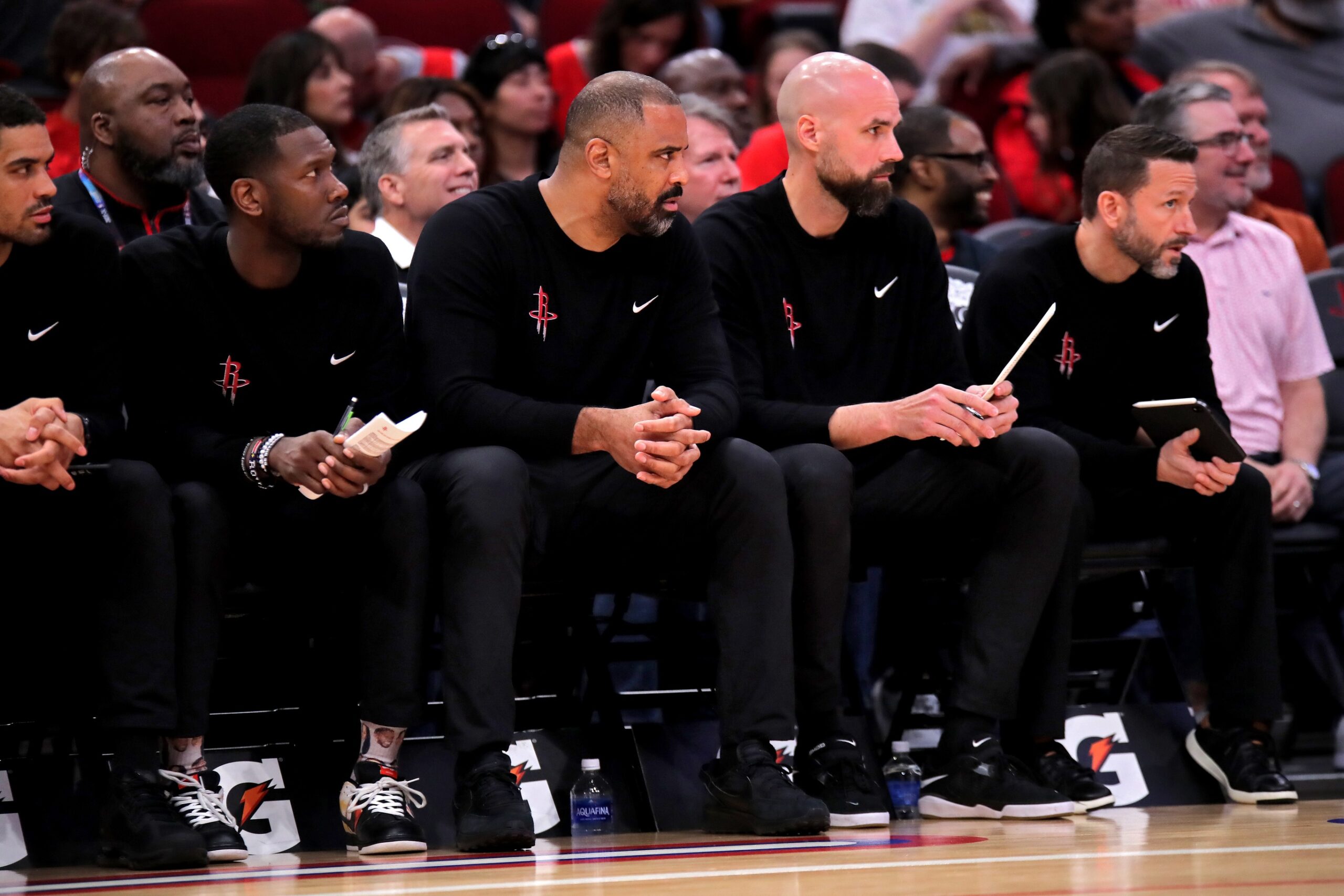 Houston Rockets coaches on bench