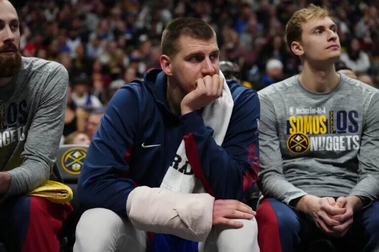 Denver Nuggets two-time MVP, Nikola Jokic, on bench with wrist injury