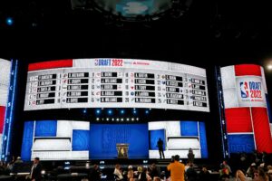 Jun 23, 2022; Brooklyn, NY, USA; A general view after the first round of the 2022 NBA Draft at Barclays Center. Mandatory Credit: Brad Penner-USA TODAY Sports