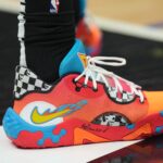 Feb 24, 2023; Los Angeles, California, USA; The Nike shoes worn by LA Clippers forward Marcus Morris Sr. against the Sacramento Kings in the first half at Crypto.com Arena. Mandatory Credit: Kirby Lee-USA TODAY Sports