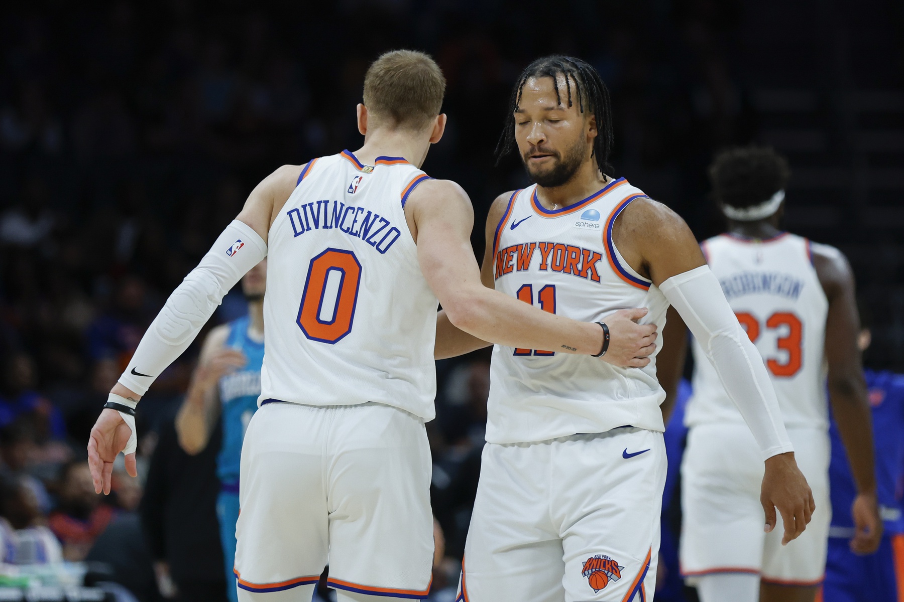 New York Knicks guard Donte DiVincenzo and Jalen Brunson