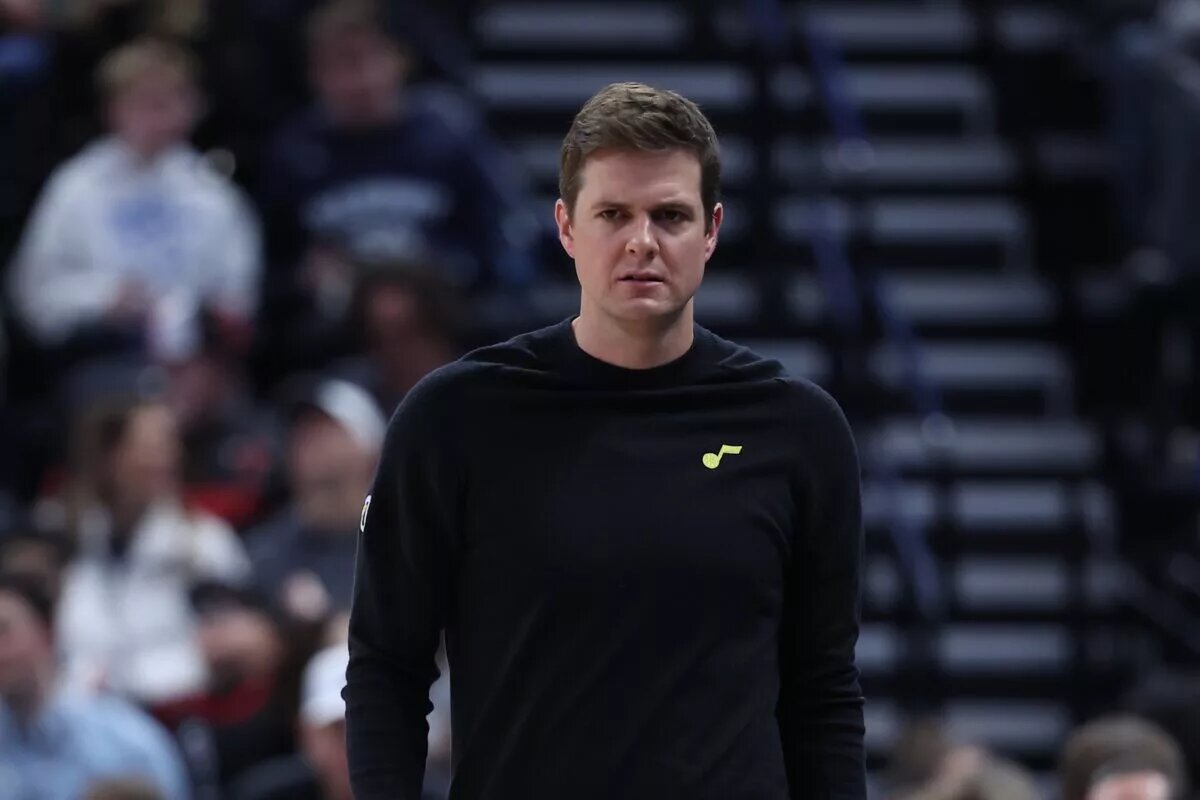 Mar 6, 2024; Salt Lake City, Utah, USA; Utah Jazz head coach Will Hardy looks on against the Chicago Bulls during the first quarter at Delta Center. Mandatory Credit: Rob Gray-USA TODAY Sports