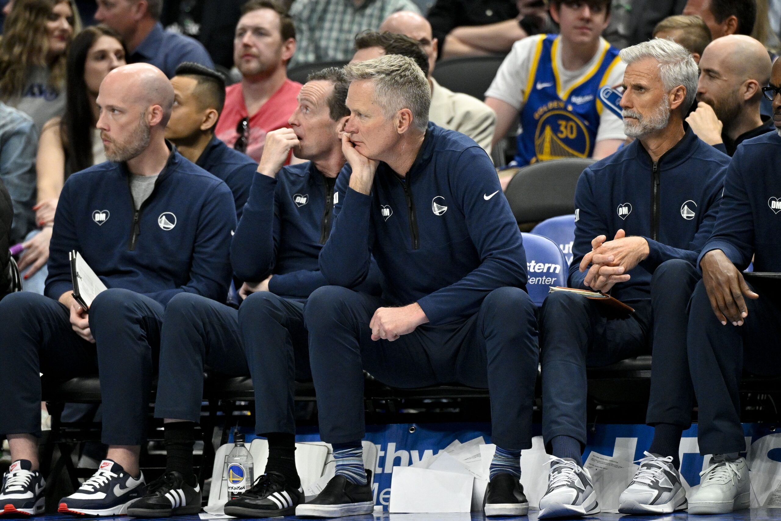Golden State Warriors coaches on bench