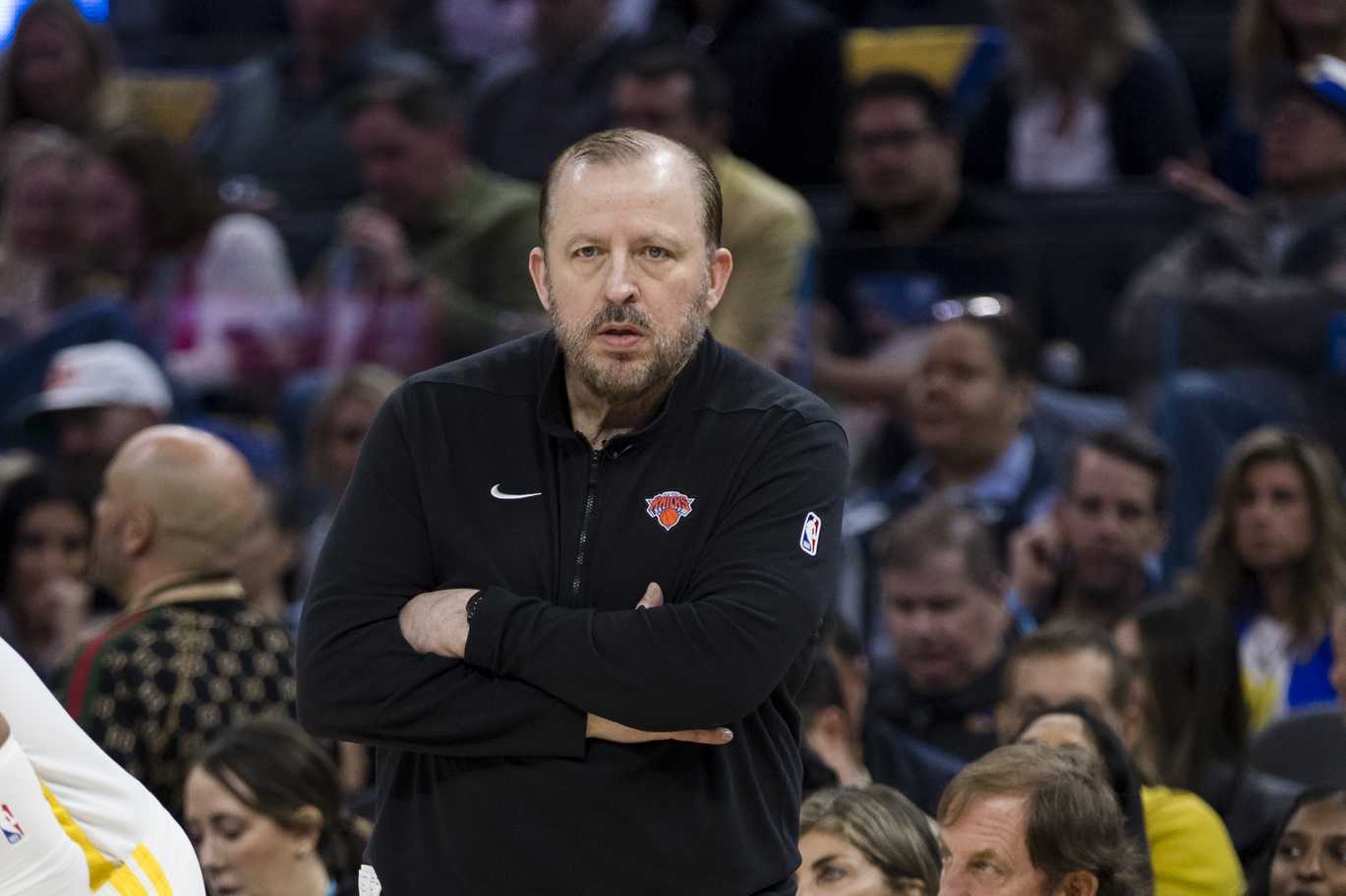 New York Knicks head coach Tom Thibodeau watches the game against the Golden State Warriors during the first half at Chase Center.