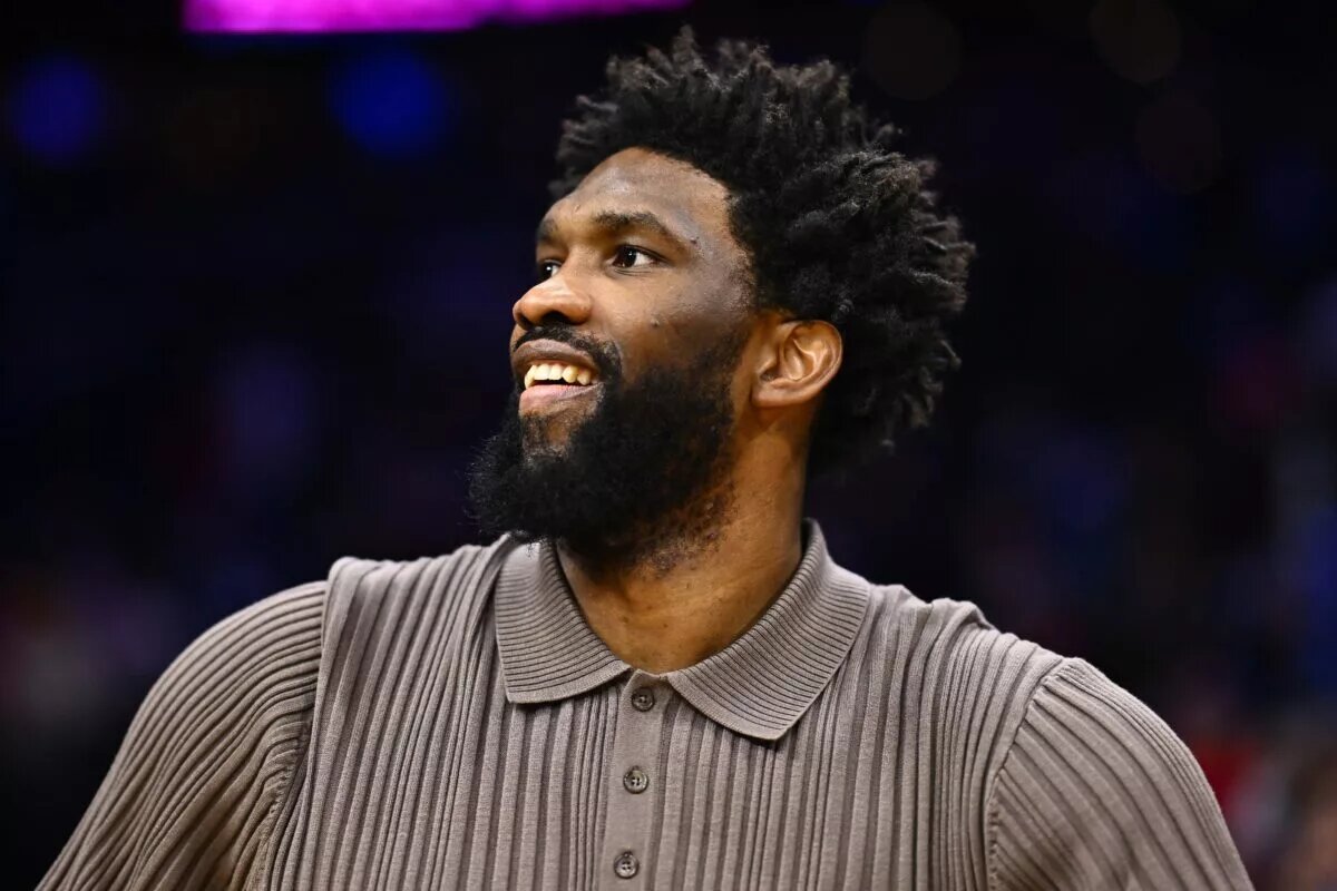 Mar 16, 2024; Philadelphia, Pennsylvania, USA; Philadelphia 76ers center Joel Embiid (21) looks on after the game against the Charlotte Hornets at Wells Fargo Center. Mandatory Credit: Kyle Ross-USA TODAY Sports