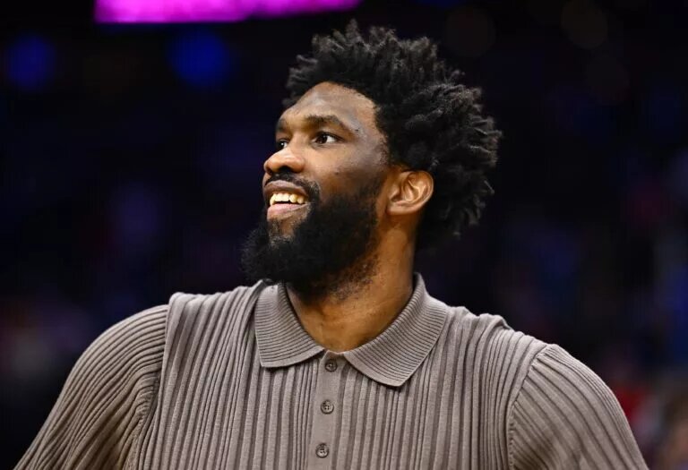 Mar 16, 2024; Philadelphia, Pennsylvania, USA; Philadelphia 76ers center Joel Embiid (21) looks on after the game against the Charlotte Hornets at Wells Fargo Center. Mandatory Credit: Kyle Ross-USA TODAY Sports