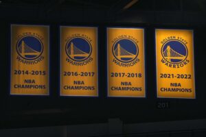 NBA champion banners of Golden State Warriors dynasty