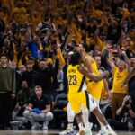 Indiana Pacers guard Tyrese Halliburton celebrates after game-winner