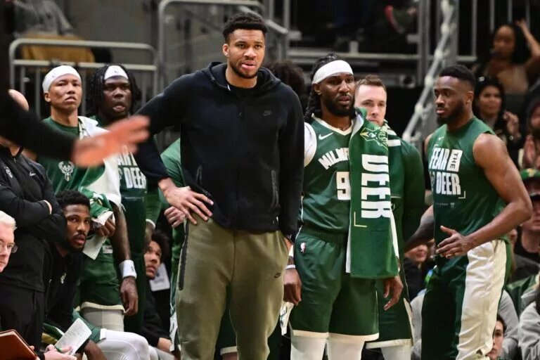 Milwaukee Bucks superstar Giannis Antetokounmpo, out with injury