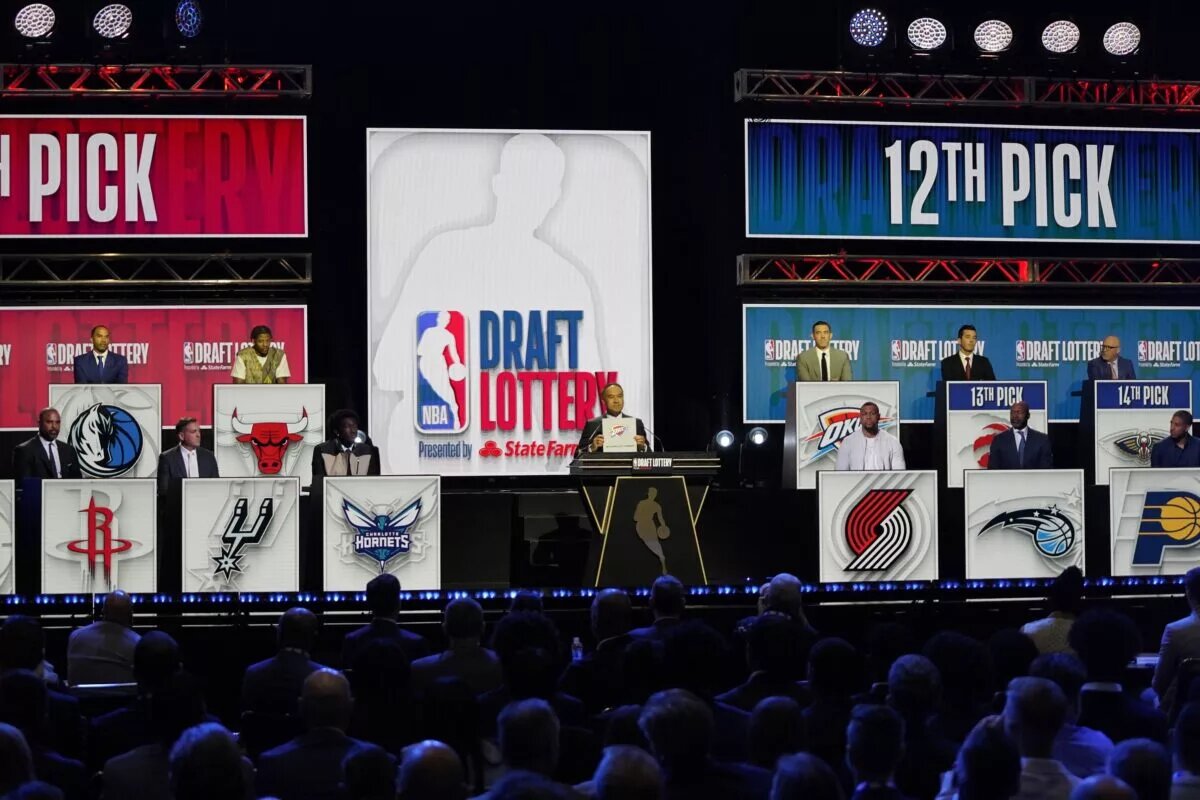 A overall shot of the 2023 NBA Draft Lottery at McCormick Place West.