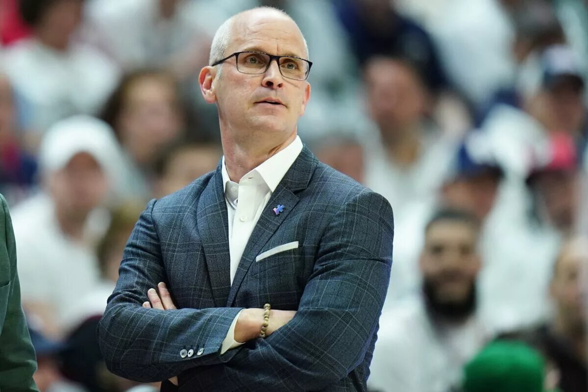 Feb 24, 2024; Storrs, Connecticut, USA; UConn Huskies head coach Dan Hurley watches from the sideline as they take on the Villanova Wildcats at Harry A. Gampel Pavilion. Mandatory Credit: David Butler II-USA TODAY Sports